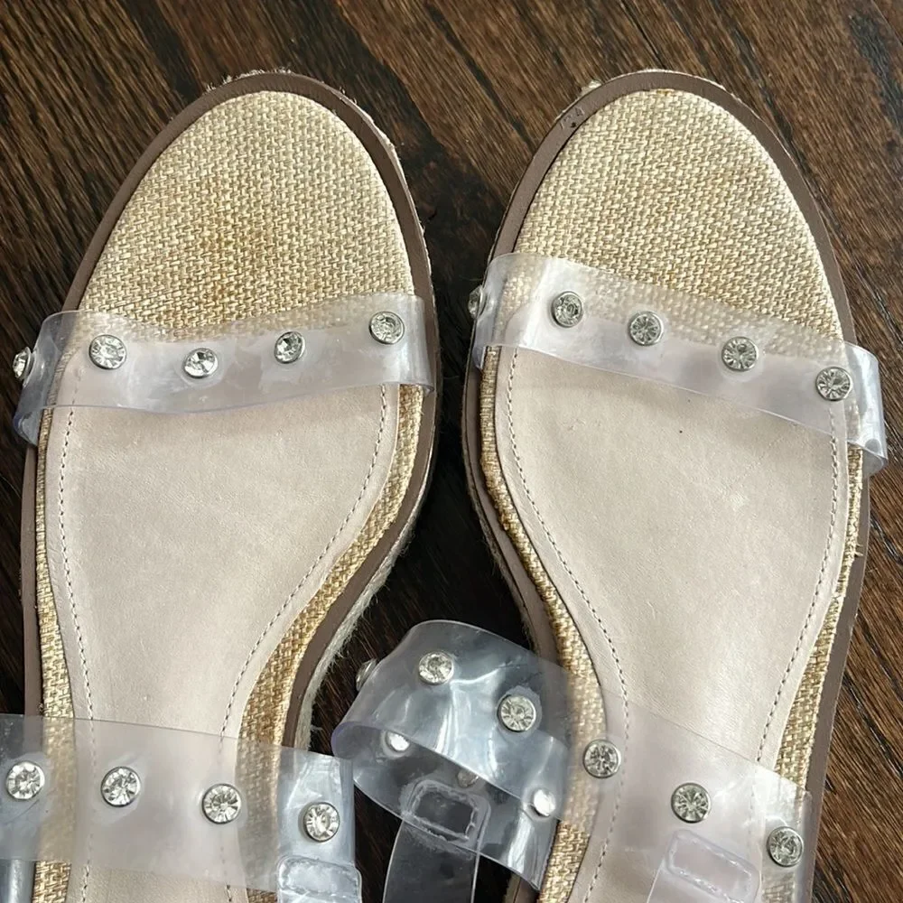SCHUTZ Cristiane Platform EspadrillesTransparent Rhinestone Straps 9.5 NWOB